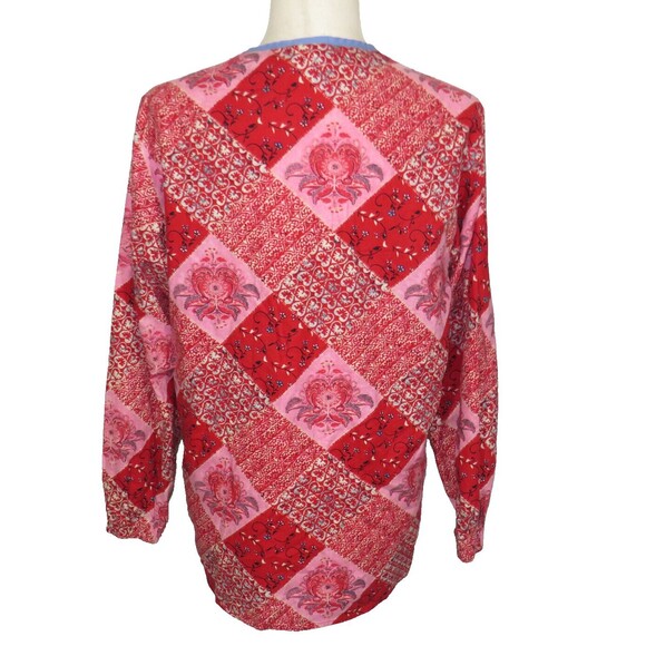Dickies Red Pink Heart Floral Long Sleeve Snap Front Cotton Scrub Top Size XS - Picture 4 of 6